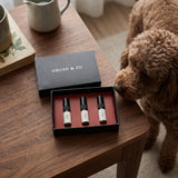 Oscar & Zo pet fragrance samples with Discovery Set packaging
